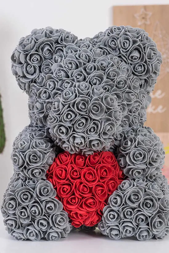 Rose Flower Teddy Bear - Grey