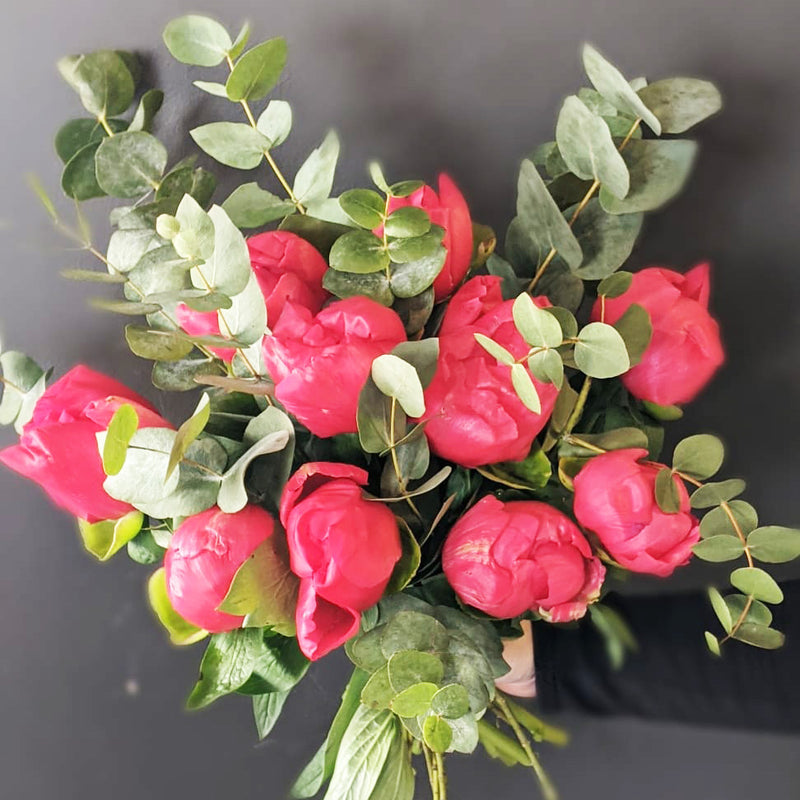 Peonies with eucalyptus